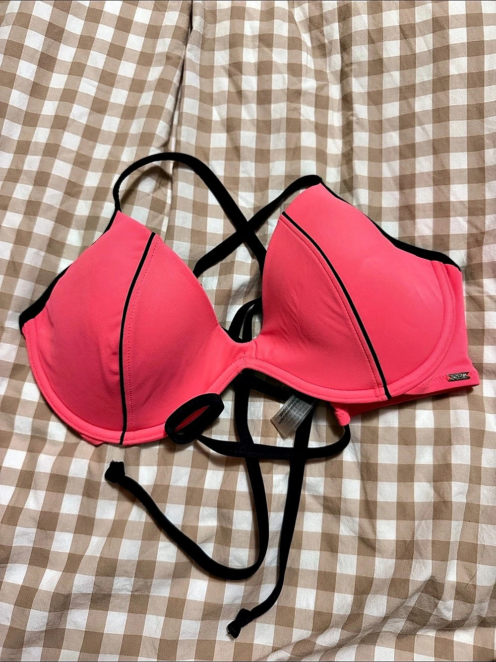 PINK by Victoria’s Secret Women's Pink & Black Bikini Top Size Large